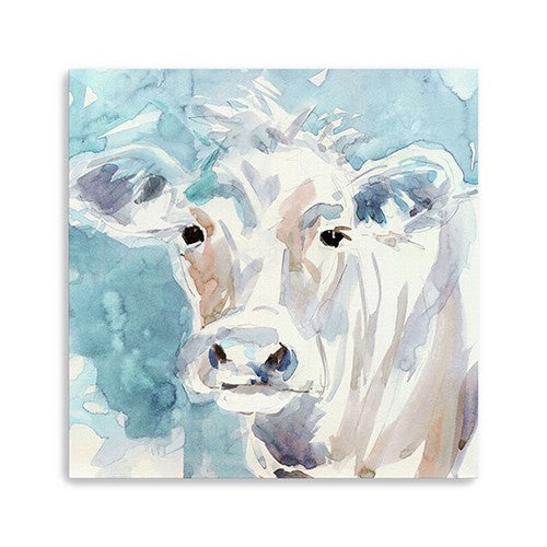 40 x 40 Watercolor Soft Pastel Cow Canvas Wall Art