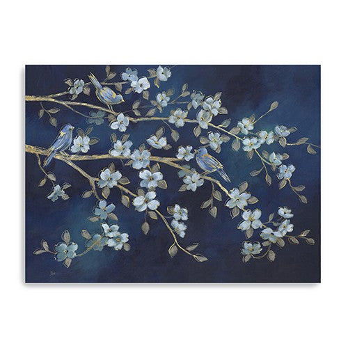 32 x 24 Watercolor Midnight Bird Rendevouz Canvas Wall Art