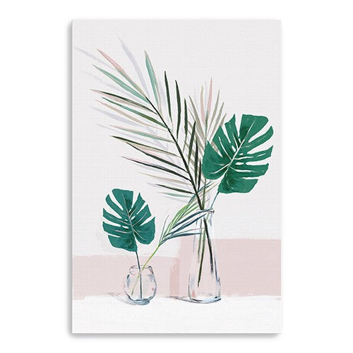 24 Pretty Green Foliage Leaves Pink Canvas Wall Art