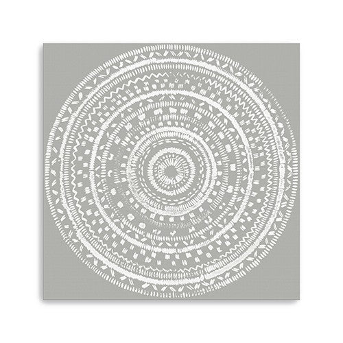 40 Boho White Mandala on a Grey Canvas Wall Art