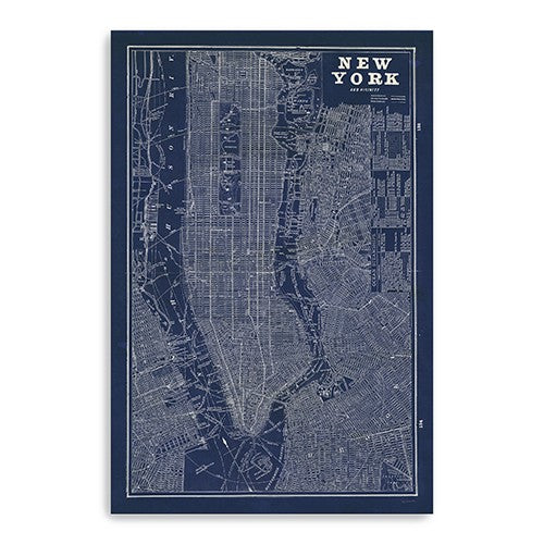 24 x 16 Indigo and White Aerial New York Map Canvas Wall Art