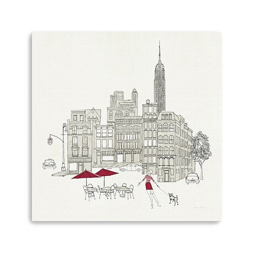 30 NYC Caf Line Work with Red Accents Canvas Wall Art