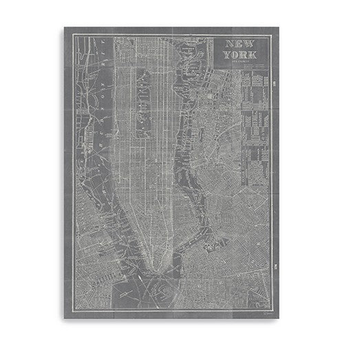 24 x 16 Gray and White Aerial New York Map Canvas Wall Art