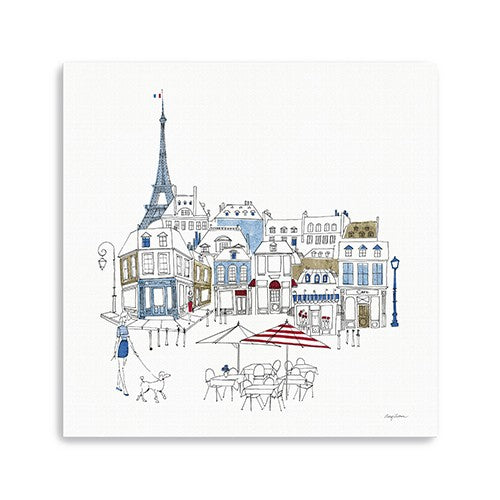 30 French Caf with Red and Blue Accents Canvas Wall Art