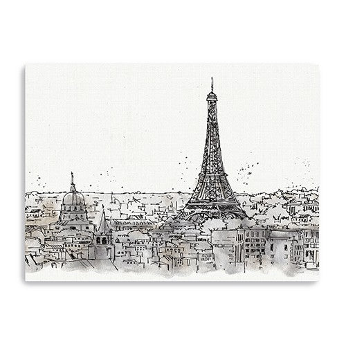 24 Monochrome Paris Rooftops Sketch Canvas Wall Art