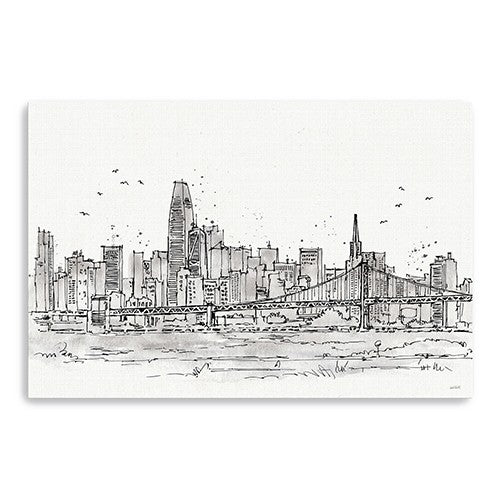 24 Monochrome City Skyline Sketch Canvas Wall Art