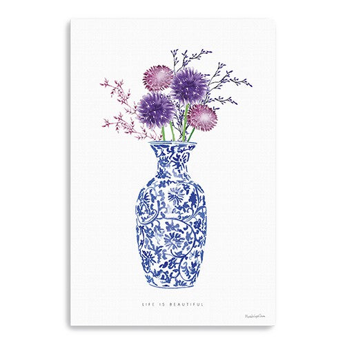 48 x 32 Blue and White Life Floral Vase Canvas Wall Art