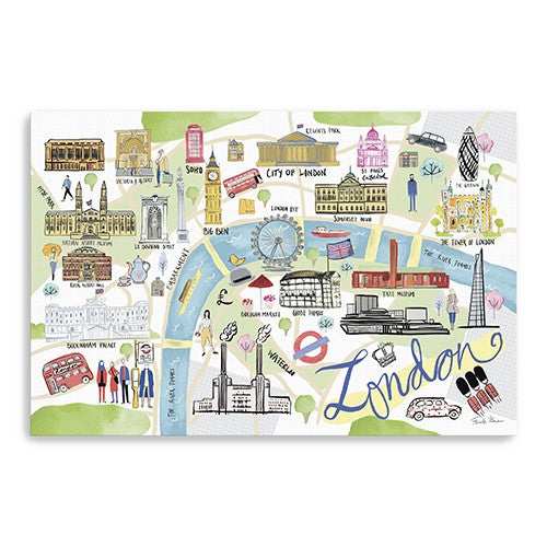 24 Fun Illustrated London Map Canvas Wall Art
