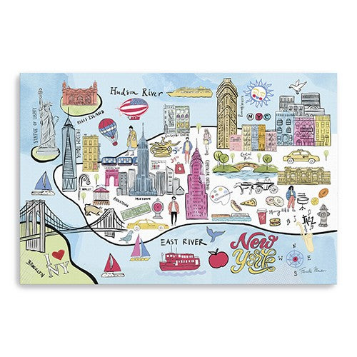 24 Fun Illustrated NYC Map Canvas Wall Art