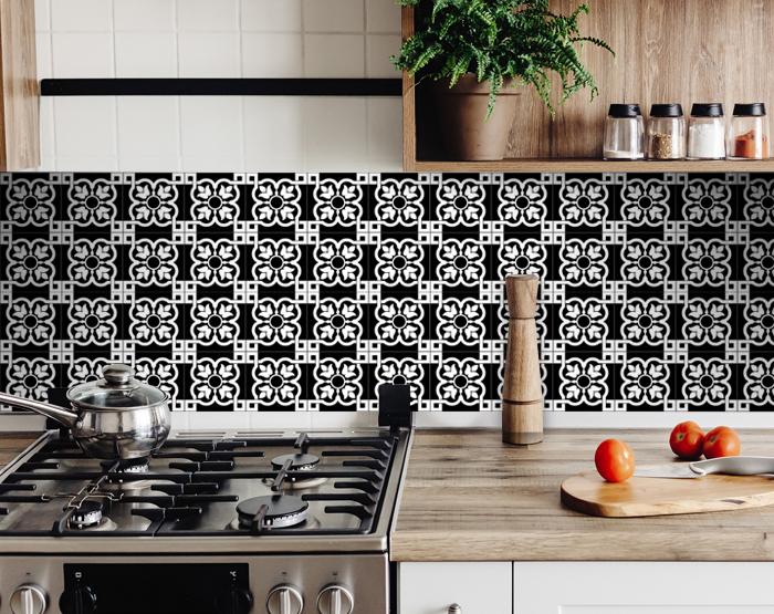8 X 8 Black and White Stark Peel and Stick Removable Tiles