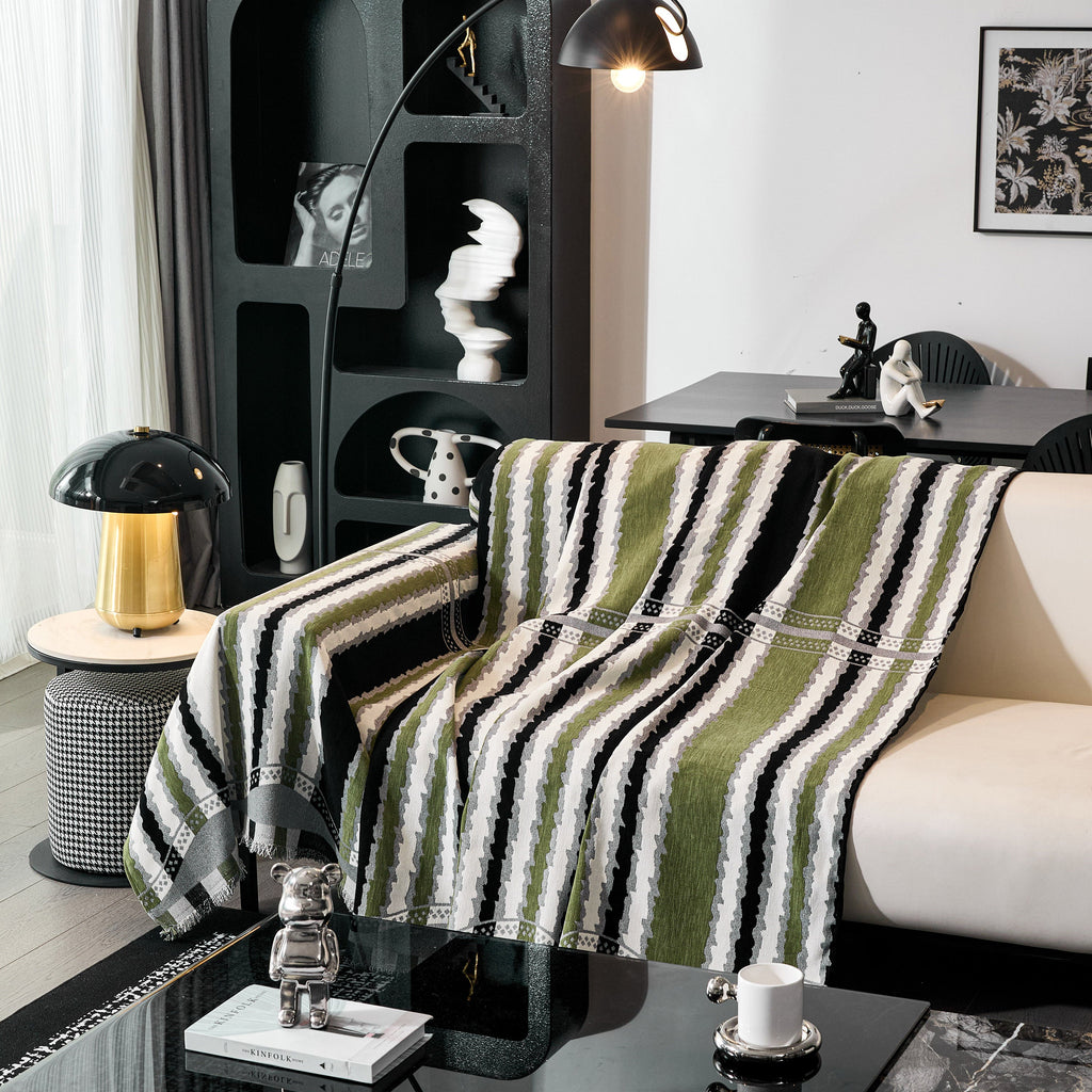Striped Chenille Sofa Throw Covers, Boho Style Cozy Couch Protector Blanket