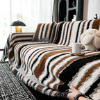 Striped Chenille Sofa Throw Covers, Boho Style Cozy Couch Protector Blanket