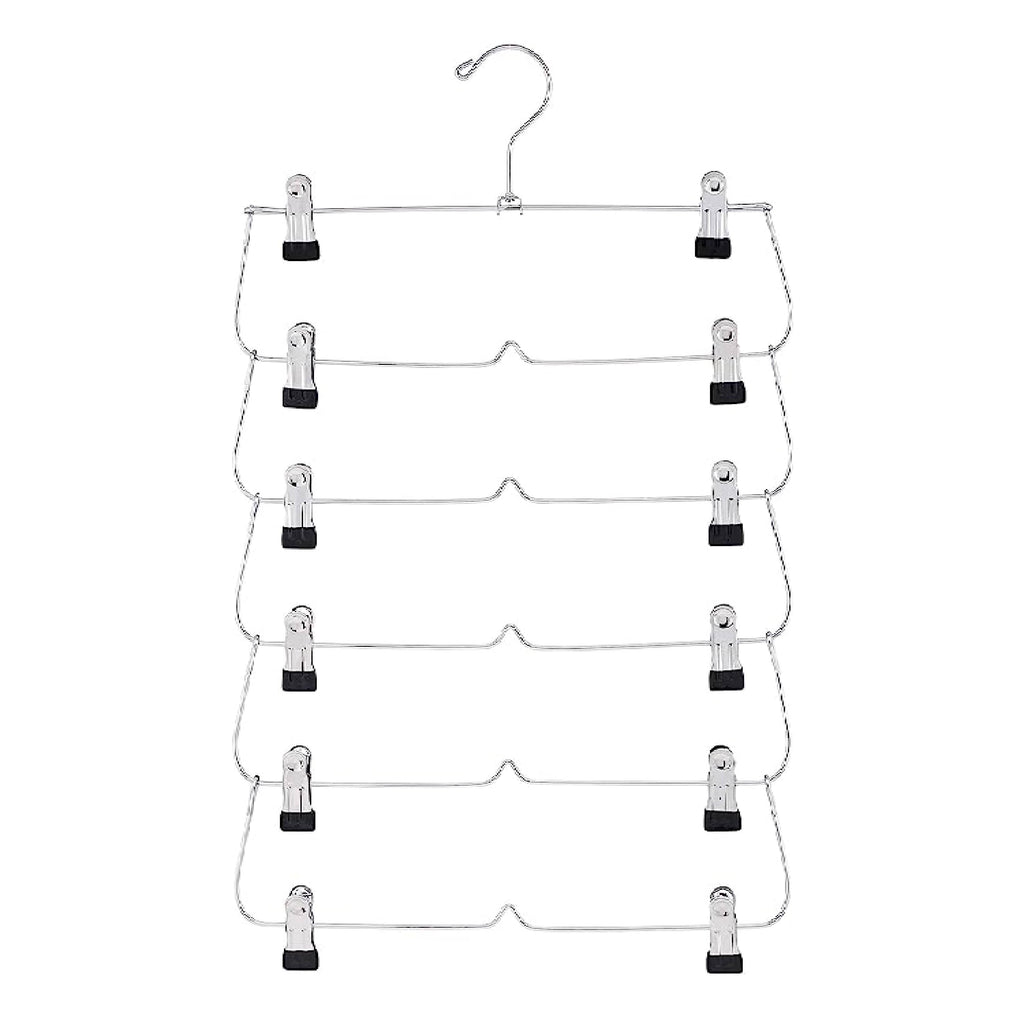 6-Tier Foldable Pants & Skirt Hanger with Adjustable Clips, 6-Pair Chrome Steel
