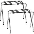 Foldable X-Shape Single-Tier Luggage Rack with Nylon Straps, Chrome Finish