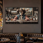 Skeleton Cowboy Barman At Western Saloon Wall Art