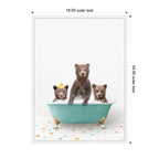 Sylvie Three Bear Cubs in Teal Bathtub on Colored Tile Framed Canvas by Amy Peterson