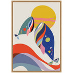 Sylvie Retro Coastal Mom and Baby Whales Framed Canvas by Rachel Lee