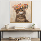 Sylvie Adorable Floral Boho Cat Framed Canvas by The Creative Bunch Studio