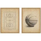 Vintage Basketball 2 Piece Framed Canvas Wall Art Set by The Creative Bunch Studio