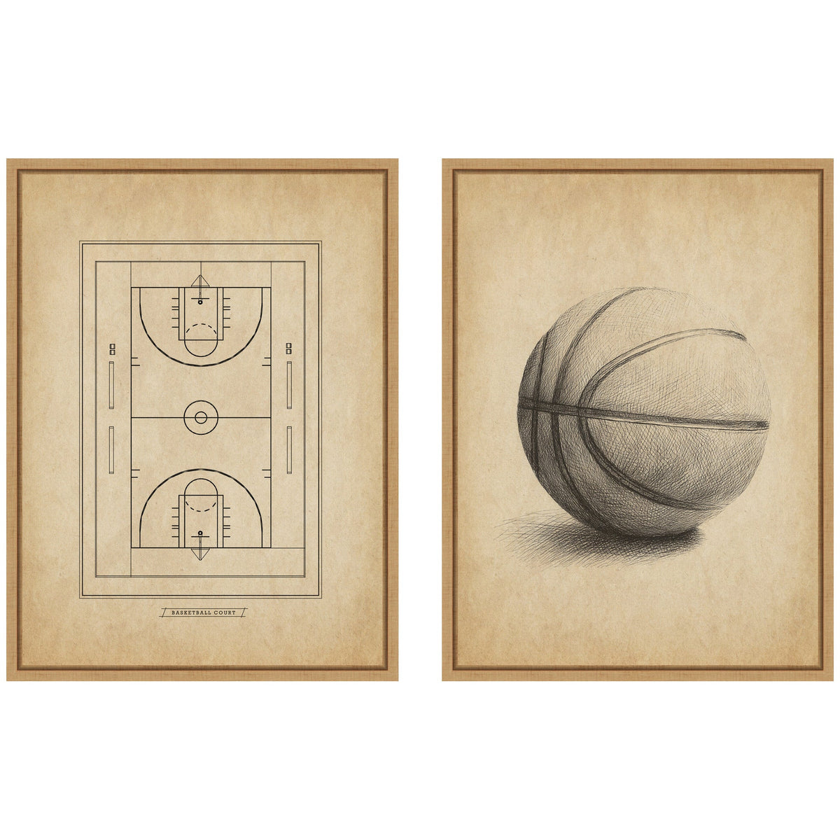 Vintage Basketball 2 Piece Framed Canvas Wall Art Set by The Creative Bunch Studio