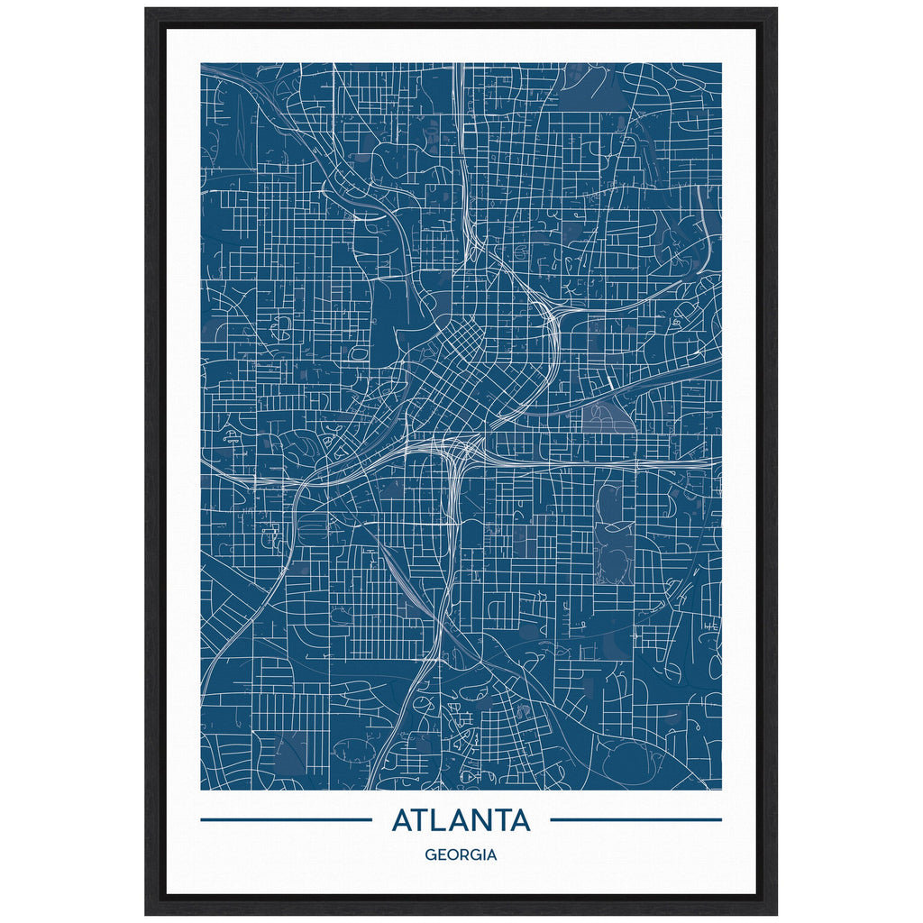 Sylvie Atlanta Map Regal Blue Framed Canvas by Jake Goossen