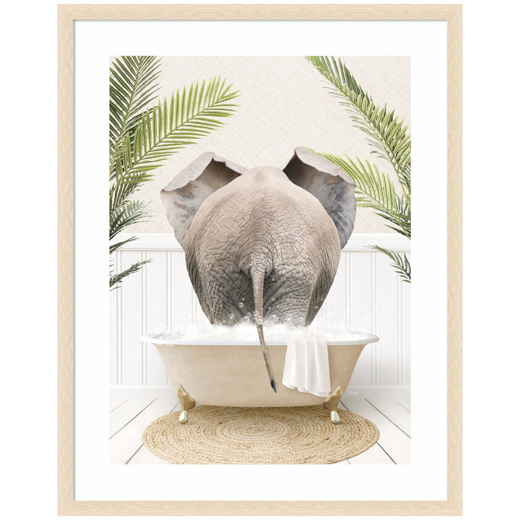 Elephant Back in Palm Bathtub by Amy Peterson Framed Wall Art Print