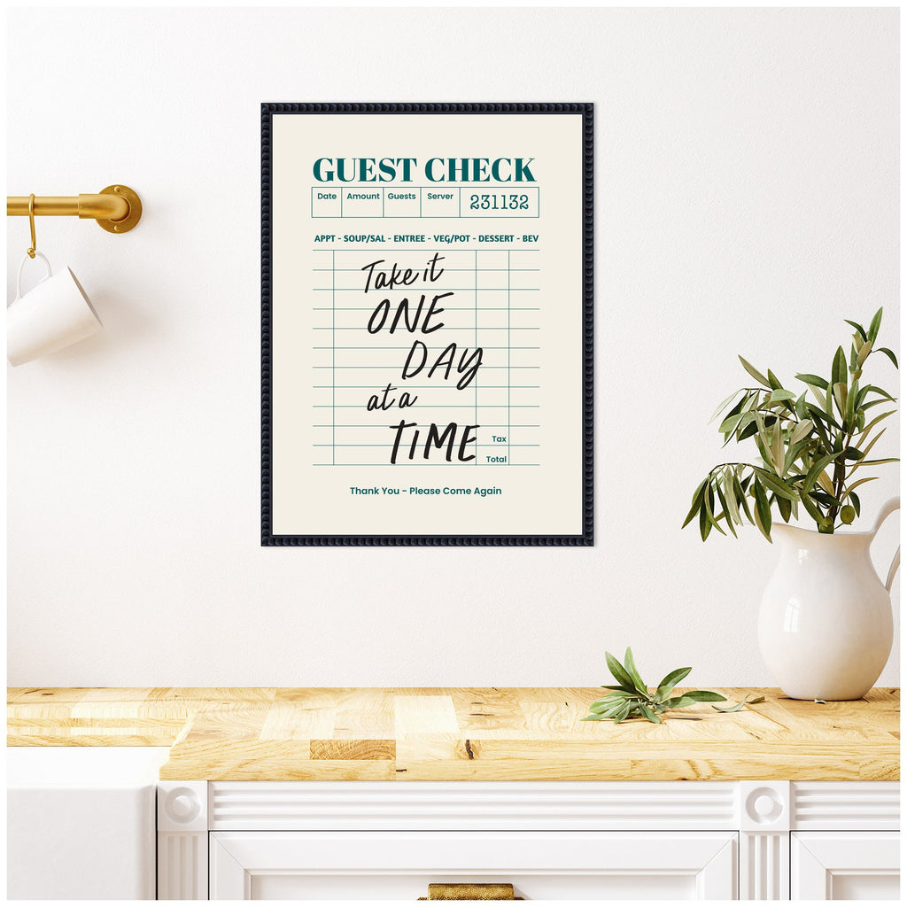 Guest Check One Day At A Time by The Creative Bunch Studio Framed Canvas Wall Art Print