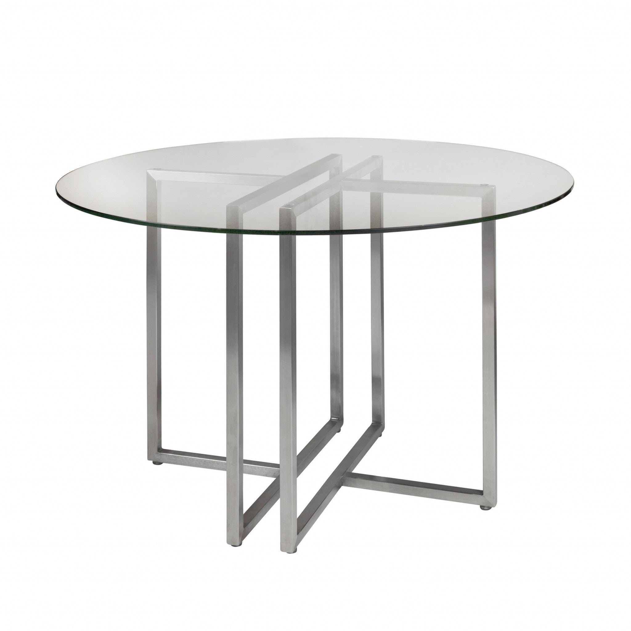 42 Glass Top Stainless Geo Base Round Dining Table