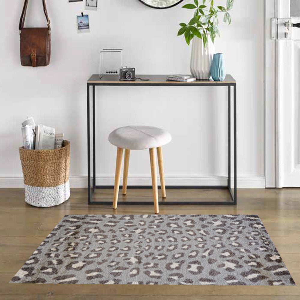2 x 4 Gray and Brown Cheetah Washable Floor Mat