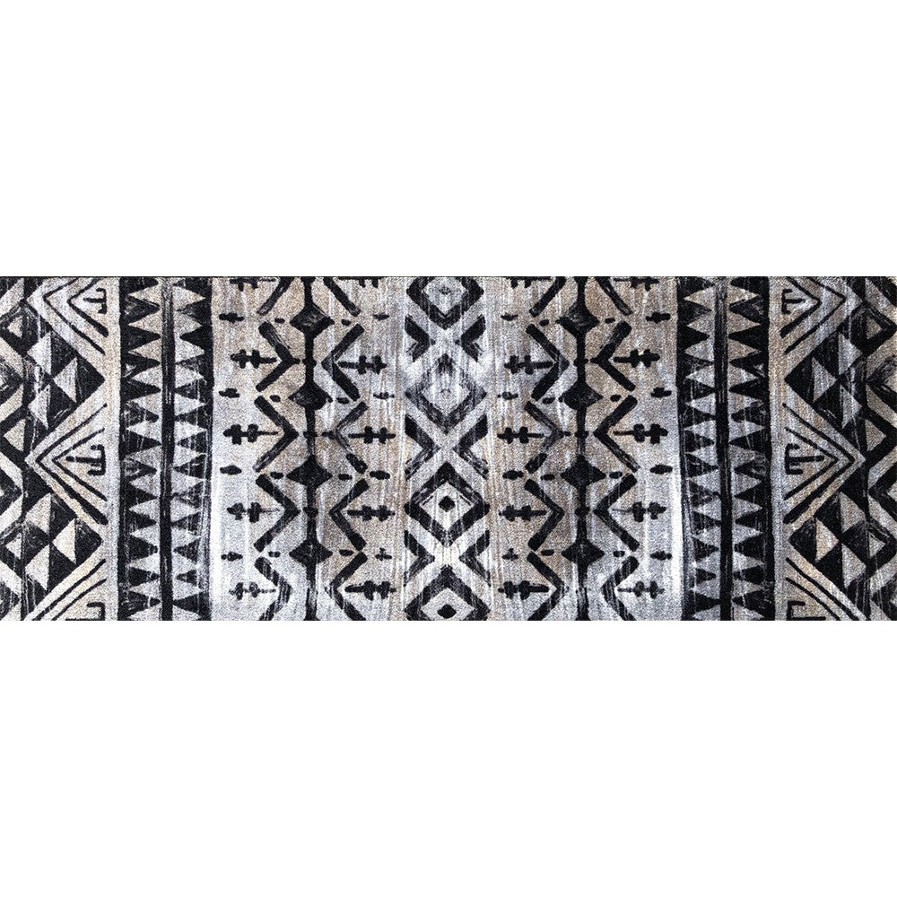 2 x 6 Black and Gray Aztec Washable Runner Rug