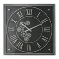Vintage Style Gears Black and Silver Square Wall Clock