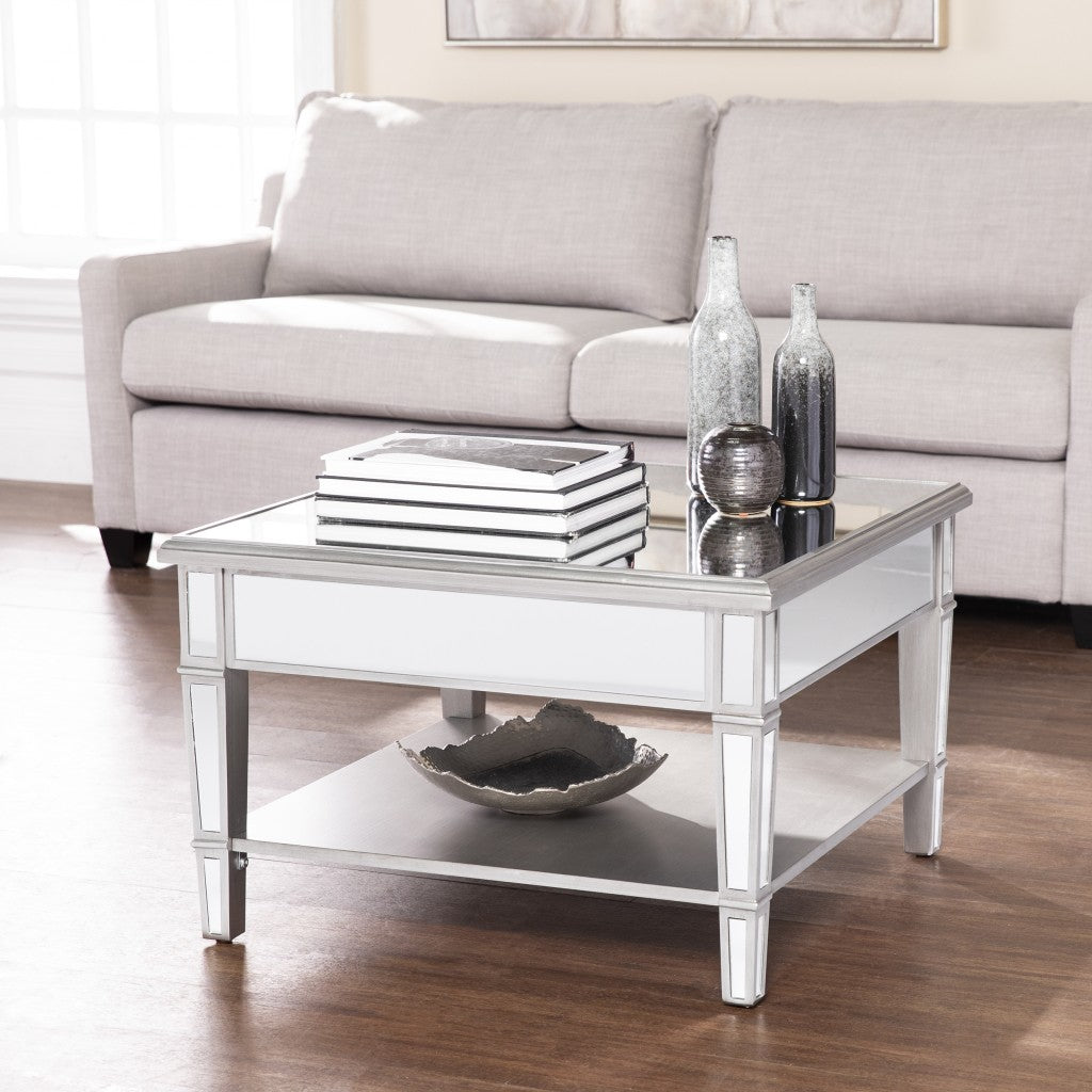 29 Silver Mirrored Glass Square Coffee Table