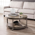 32 Brown Rustic and Distressed Round Two Tier Rolling Coffee Table