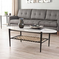 52 Black and White Metal and Faux Marble Boho Rope Oval Coffee Table