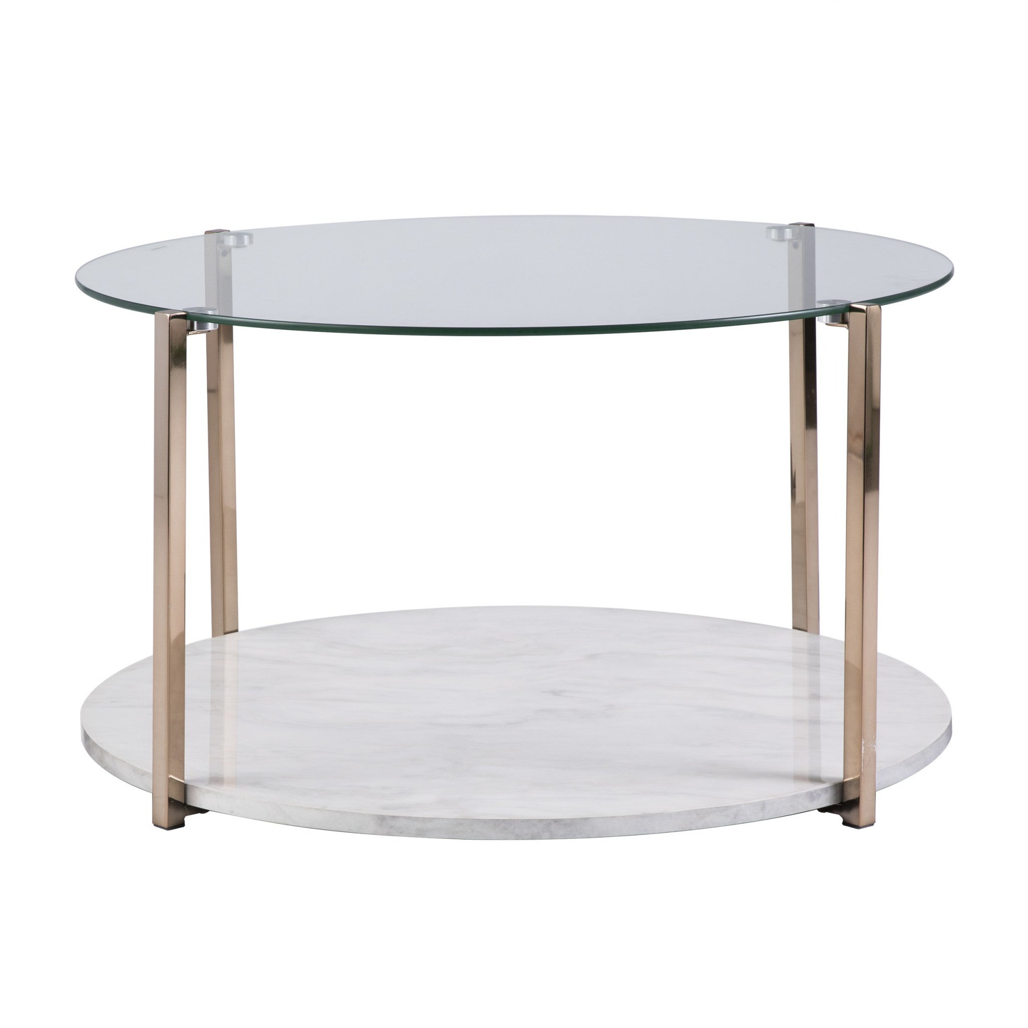 33 Gold Glam Glass And Faux Marble Two Tier Round Coffee Table