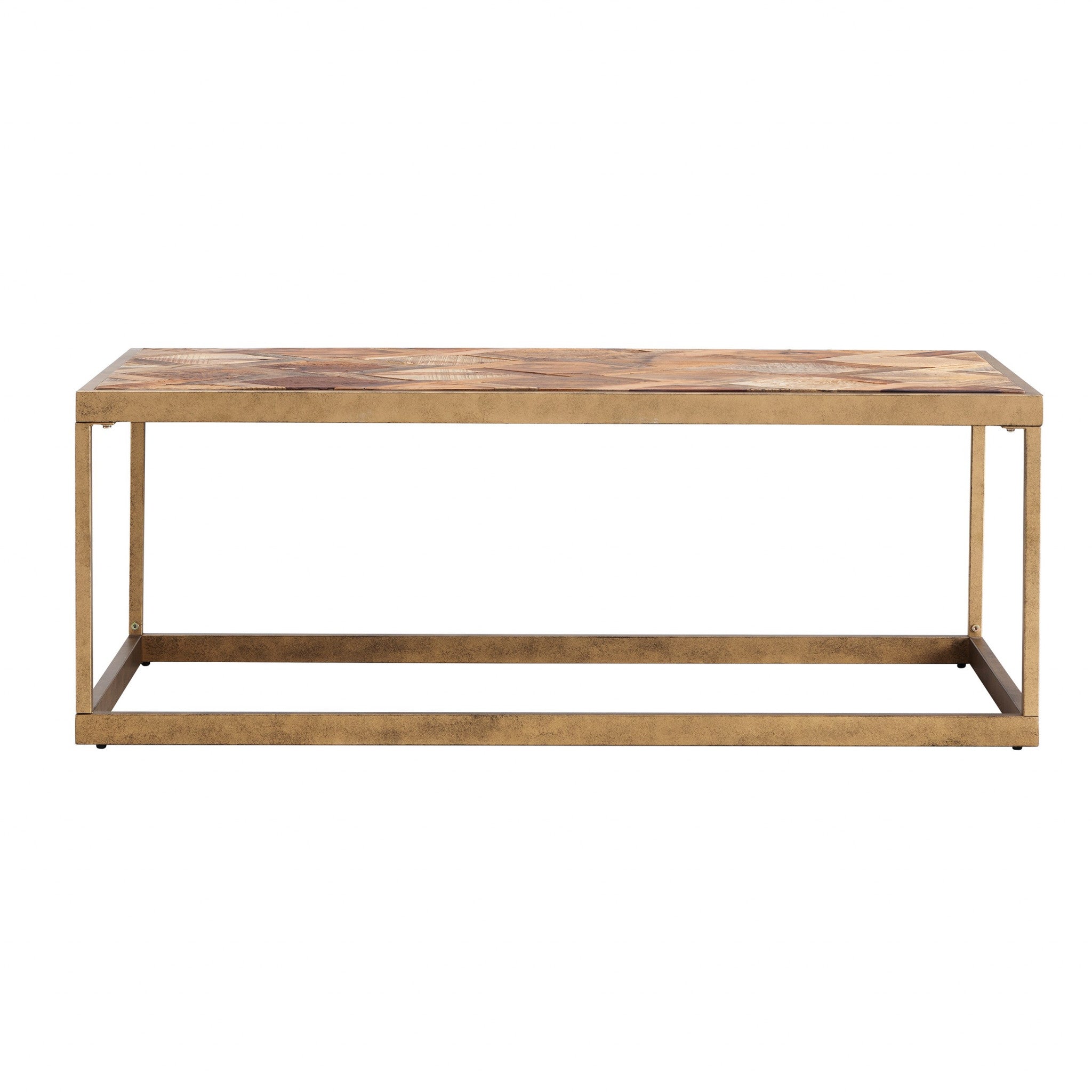 48 Natural And Natural Brown Solid Wood And Metal Rectangular Coffee Table