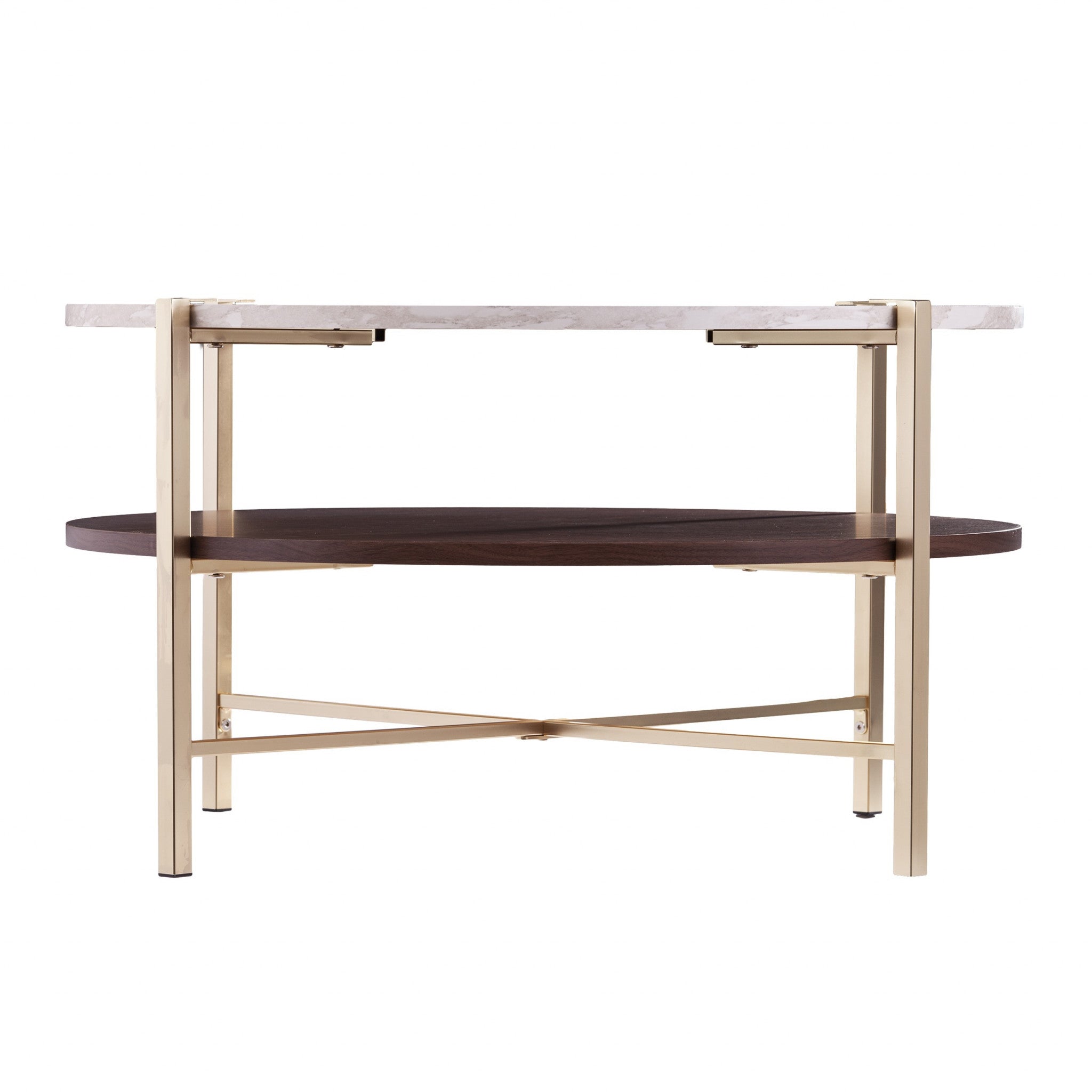 33 Brass Solid Manufactured Wood And Metal Round Coffee Table
