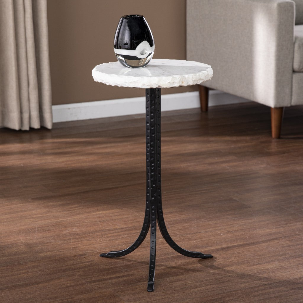 23 Black And White Marble And Metal Round End Table
