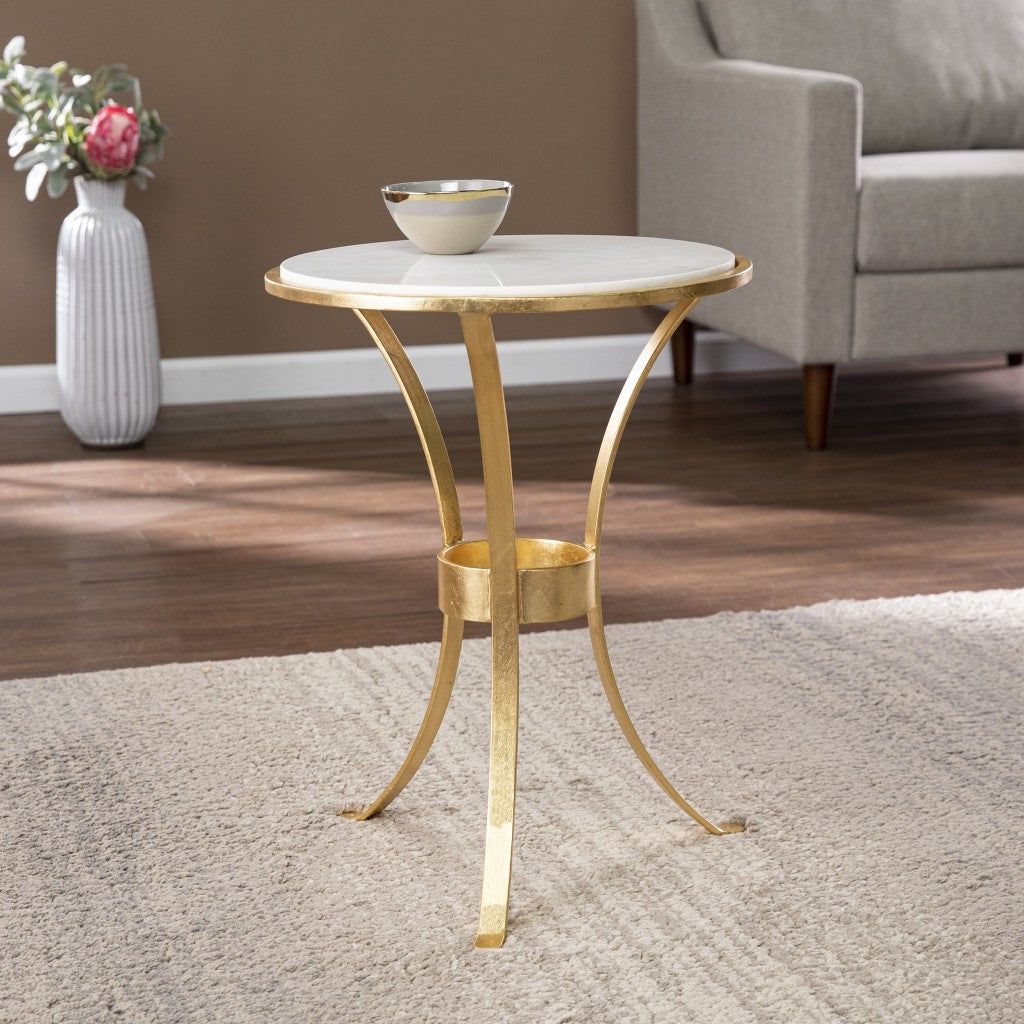23 Gold Marble And Iron Round End Table