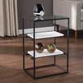 24 Black Glass and Marble Rectangular End Table With Two Shelves