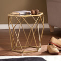 19 Gold And Reflective Glass Hexagon Mirrored End Table