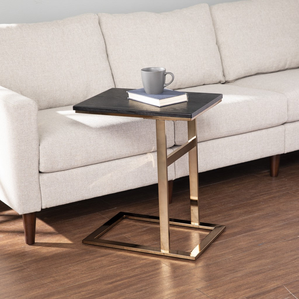 24 Gold And Black Contemporary Rectangular End Table