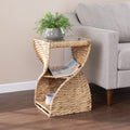 23 Brown And Natural Rattan Swirl Glass Top Square End Table