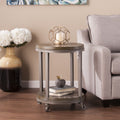 24 Brown Manufactured Wood And Iron Round End Table With Shelf