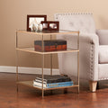 27 Gold Glass And Iron Square Mirrored End Table With Shelf