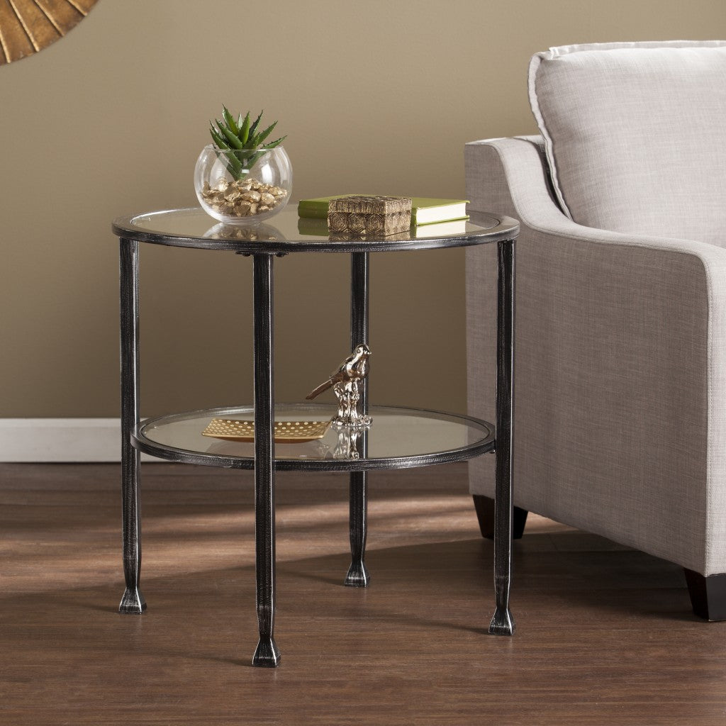 24 Black Glass And Iron Round End Table