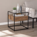 22 Black Glass And Iron Square End Table With Drawer With Shelf