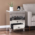 26 Silver Manufactured Wood And Iron Rectangular Mirrored End Table With Three Drawers And