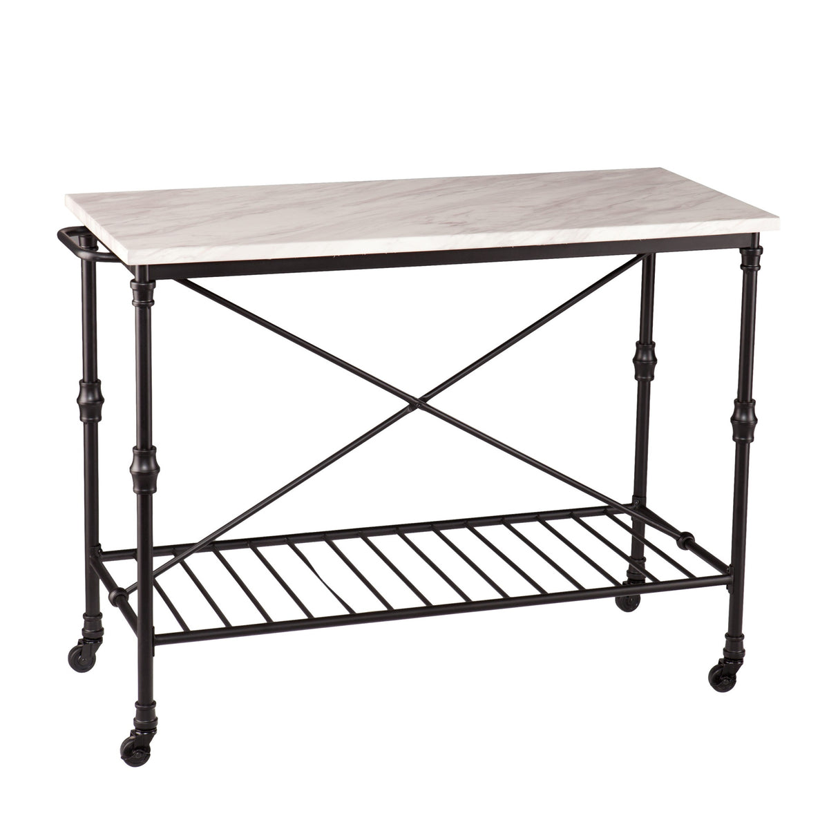 Black and White 49 Rolling Kitchen Island With Storage