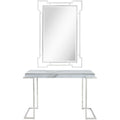 Set of Two 46 White and Silver Faux Marble Mirrored Sled Console Table